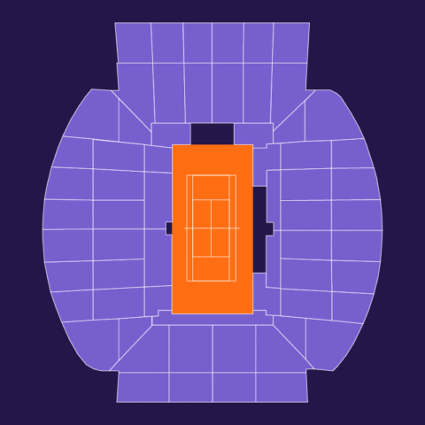 Court Suzanne Lenglen seating map showing every block in light purple (#3d2a66) on a dark-purple (#241649) background, with no specific category highlighted.