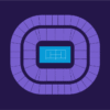 Rod Laver Arena seating map showing every block in light purple (#3d2a66) on a dark-purple (#241649) background, with no specific sections highlighted.