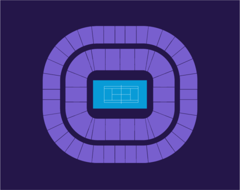 Rod Laver Arena seating map showing every block in light purple (#3d2a66) on a dark-purple (#241649) background, with no specific sections highlighted.