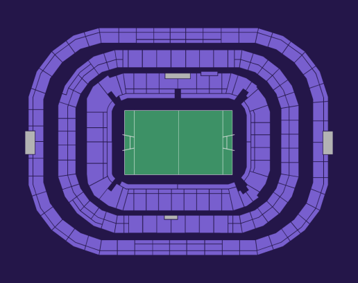 Twickenham Stadium rugby seating map showing all tiers in light purple on a dark-purple background, with no specific blocks highlighted.