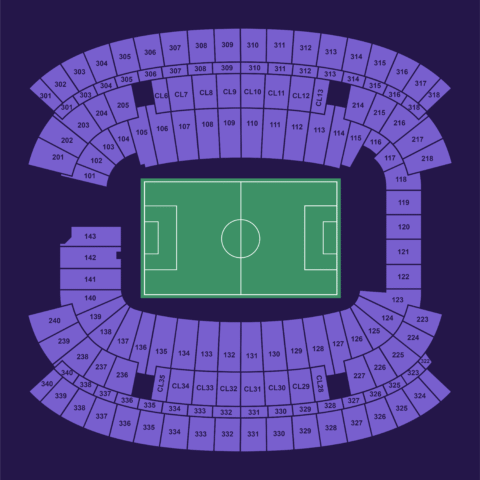 Boston Gillette Stadium full seating map for the FIFA World Cup 2026 showing all sections across lower, club and upper levels.