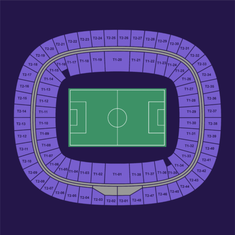 Guadalajara Estadio Akron full seating map for the FIFA World Cup 2026 showing all sections across lower and upper tiers.