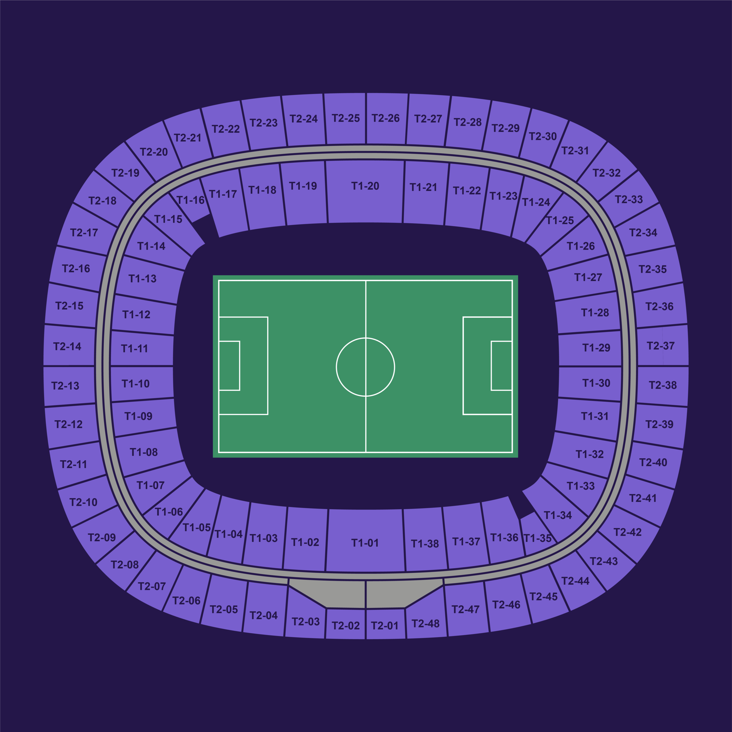 Guadalajara Estadio Akron full seating map for the FIFA World Cup 2026 showing all sections across lower and upper tiers.
