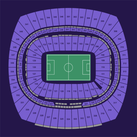 Arrowhead Stadium full seating plan showing all lower, club, and upper bowl sections for FIFA World Cup 2026 matches.