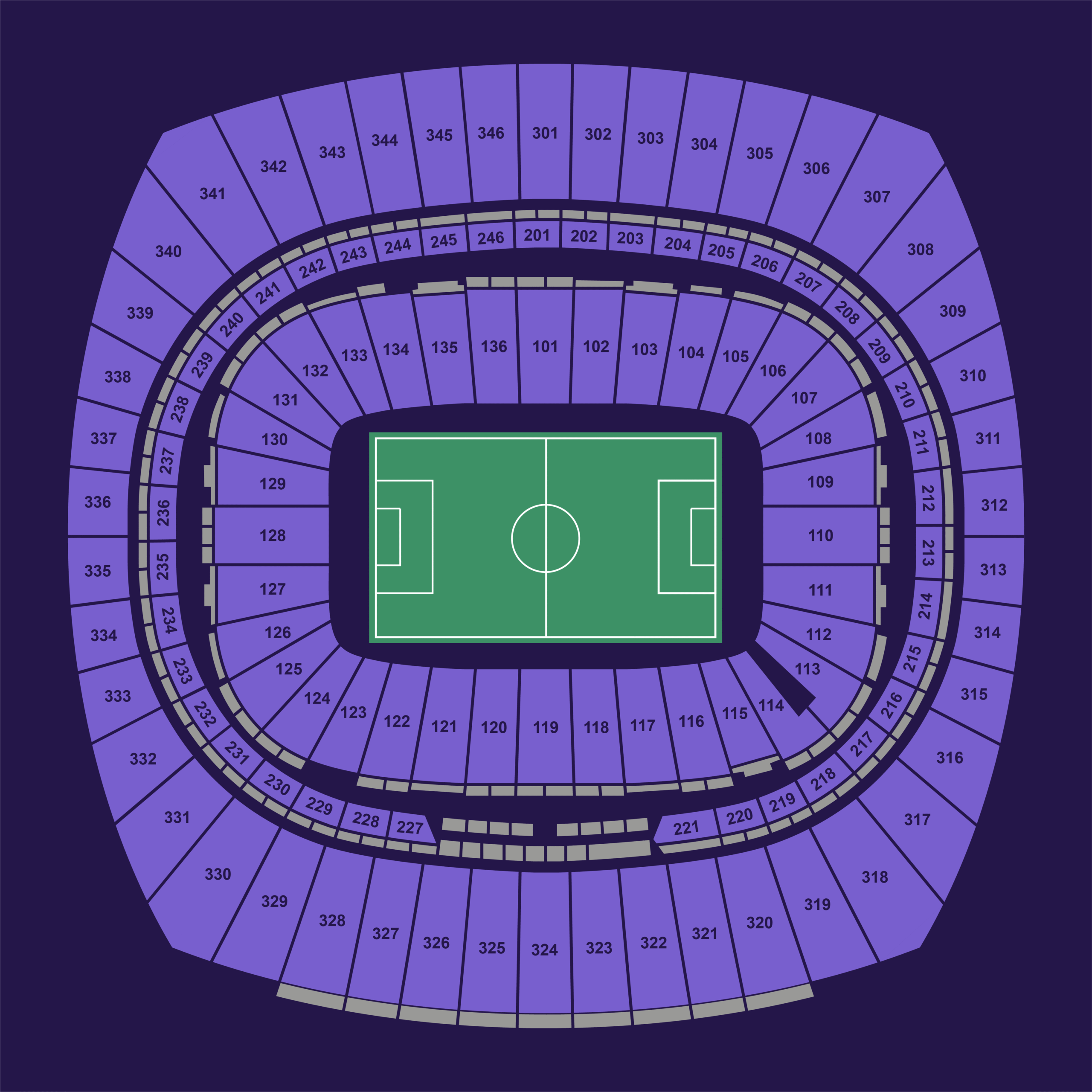 Arrowhead Stadium full seating plan showing all lower, club, and upper bowl sections for FIFA World Cup 2026 matches.