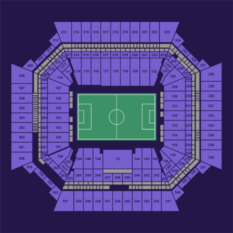 Hard Rock Stadium full seating chart showing all lower, middle, and upper sections for FIFA World Cup matches.