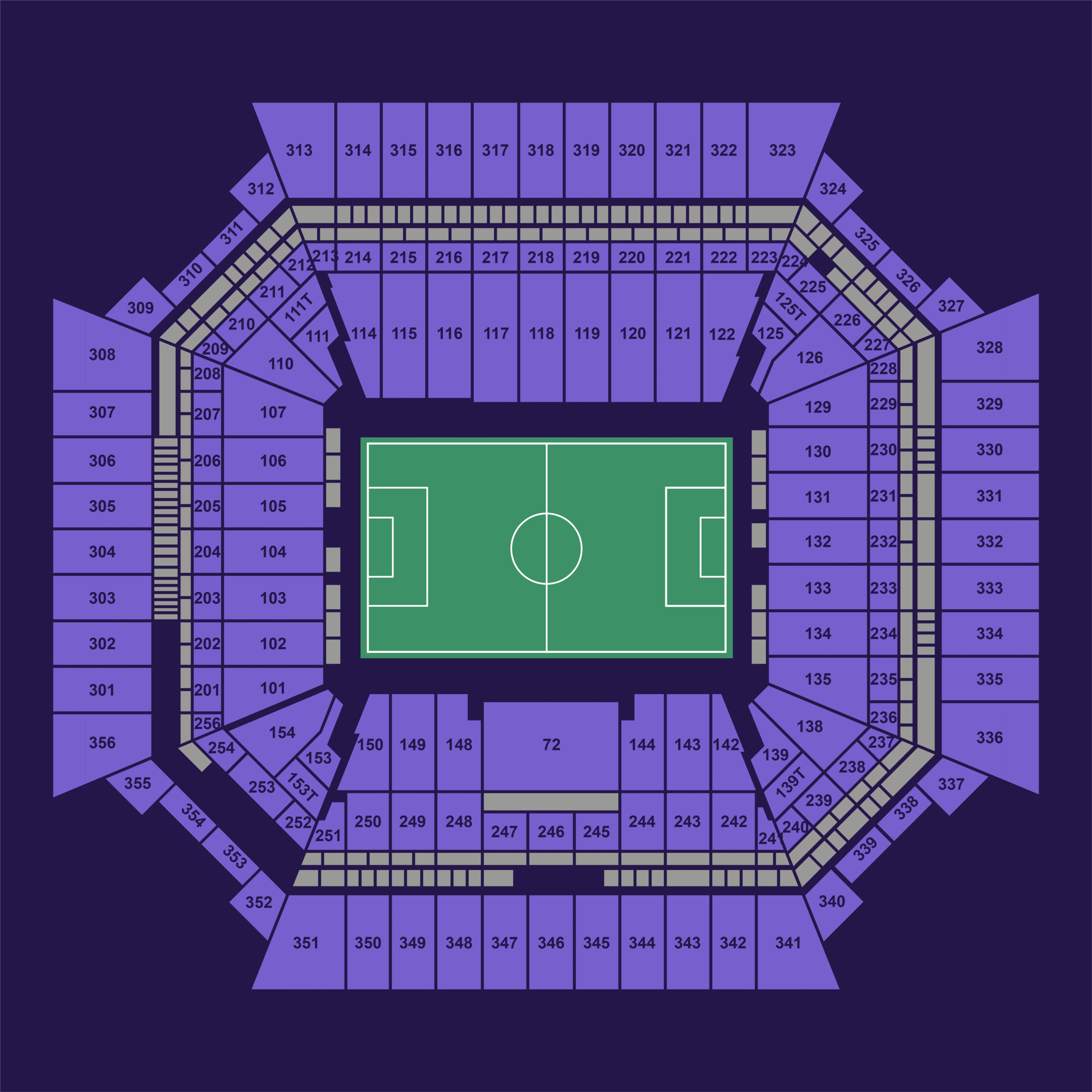 Hard Rock Stadium full seating chart showing all lower, middle, and upper sections for FIFA World Cup matches.