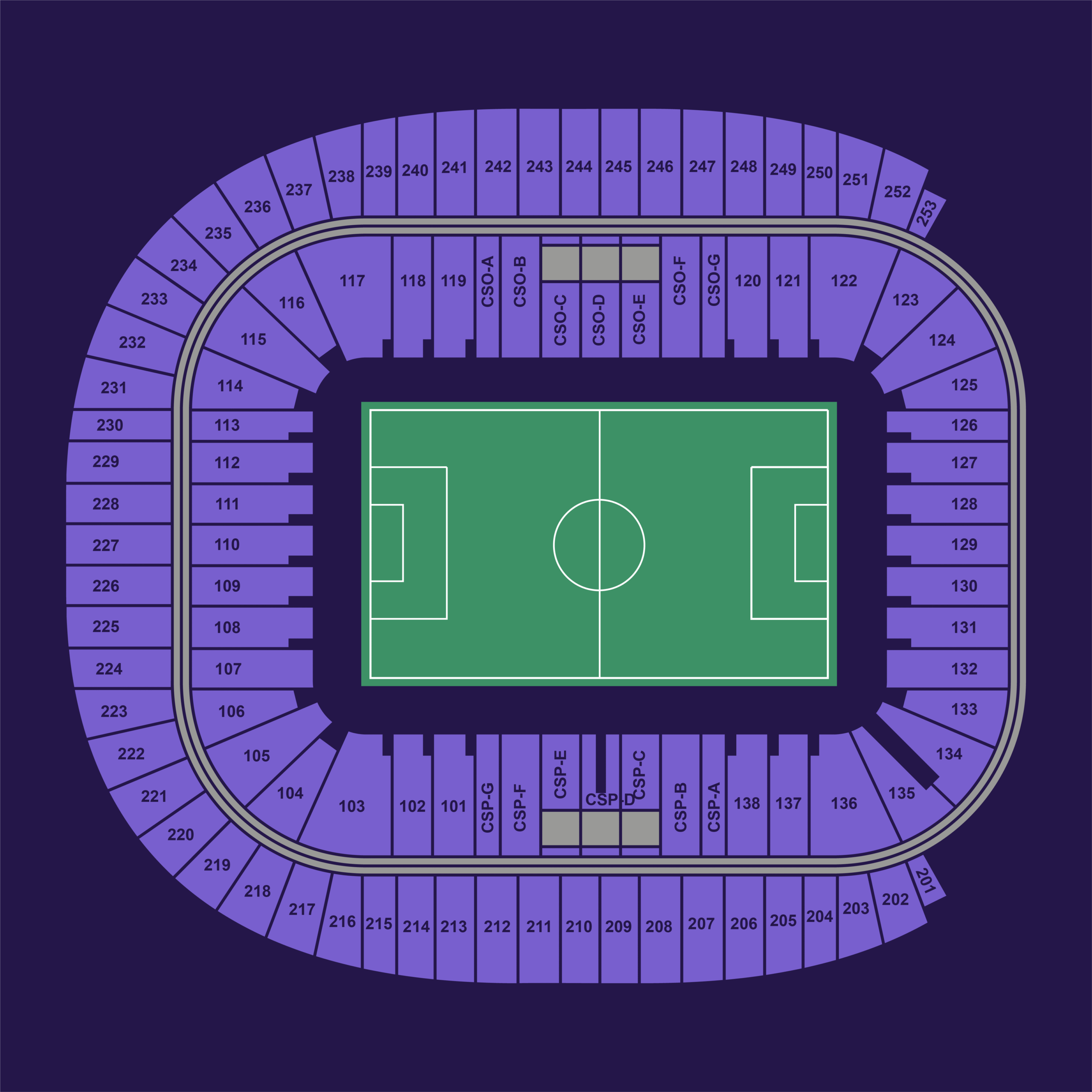 Estadio BBVA full seating chart showing all lower, club, and upper bowl sections for FIFA World Cup matches.
