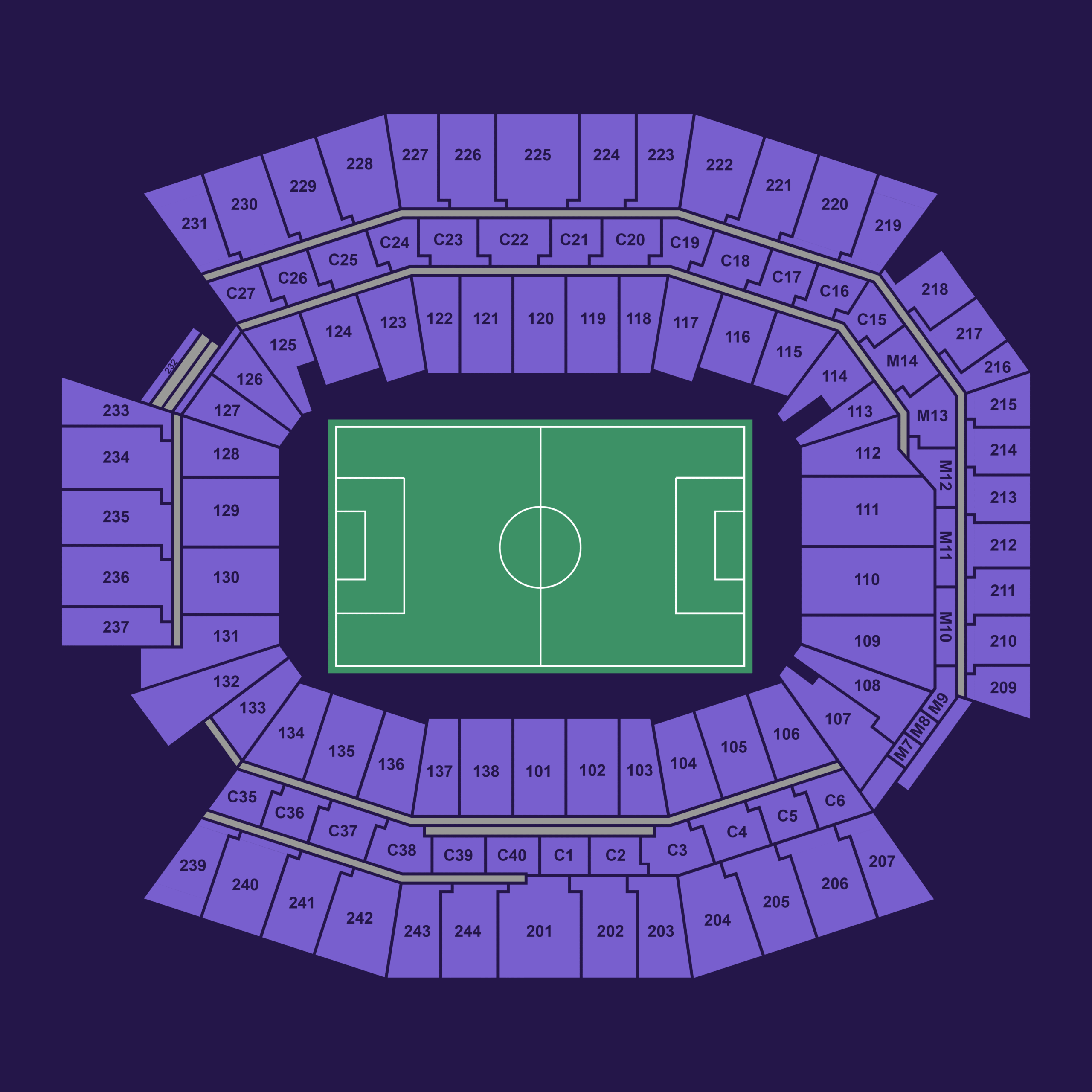 Lincoln Financial Field full seating chart displaying all lower, mezzanine, and upper sections for FIFA World Cup matches.