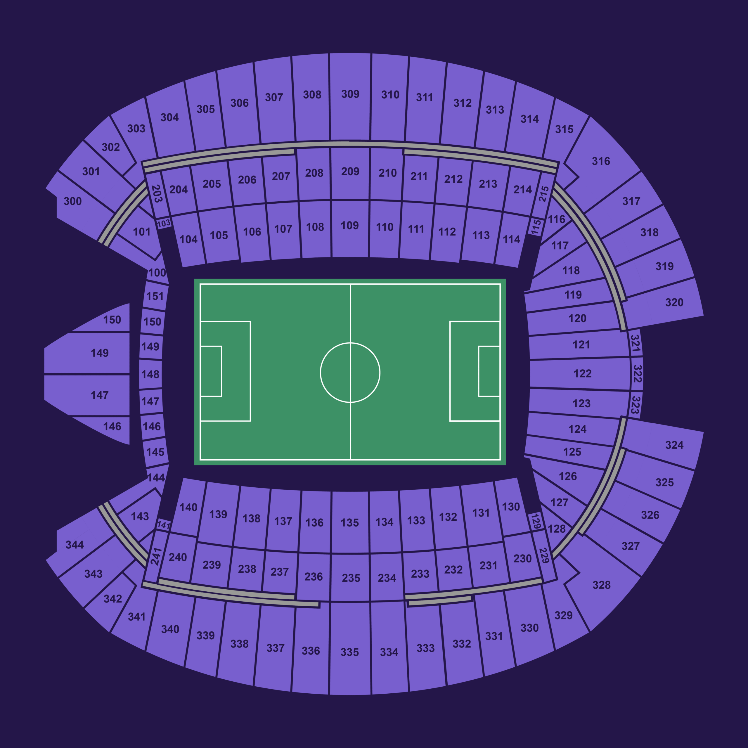 Seattle Lumen Field full seating map for the FIFA World Cup 2026 showing all sections across lower, middle and upper tiers.