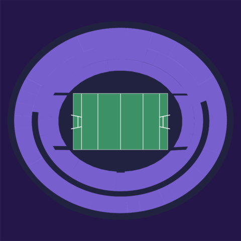 Full seating map of Marvel Stadium in Melbourne for Rugby World Cup 2027, showing all stands, tiers, and viewing areas.
